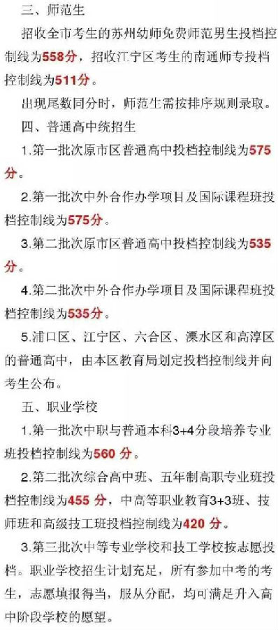 2016江苏南京各批次中考录取分数线汇总