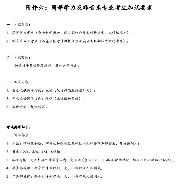 中央音乐学院同等学力及非音乐专业考生2017