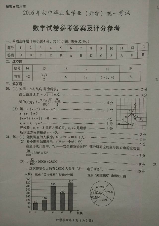 2016贵州黔南中考数学答案