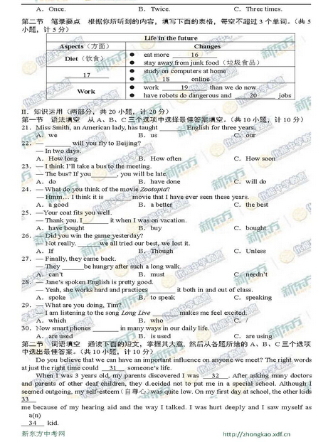 2016湖南长沙中考英语试题