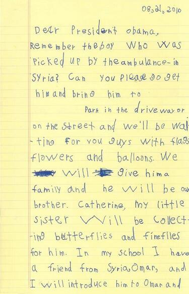 男童致信奥巴马 为小难民申诉催人泪下