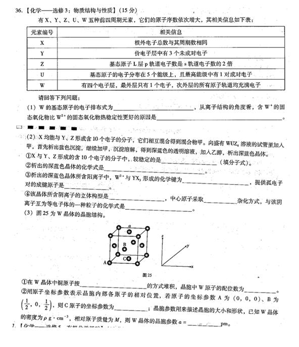 2017云南师大附中高考适应性月考(二)化学试题及答案