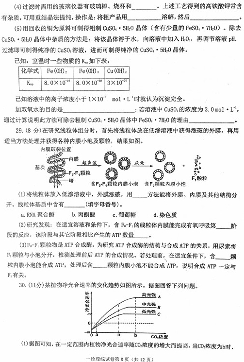 2017达州一诊理综试题及答案