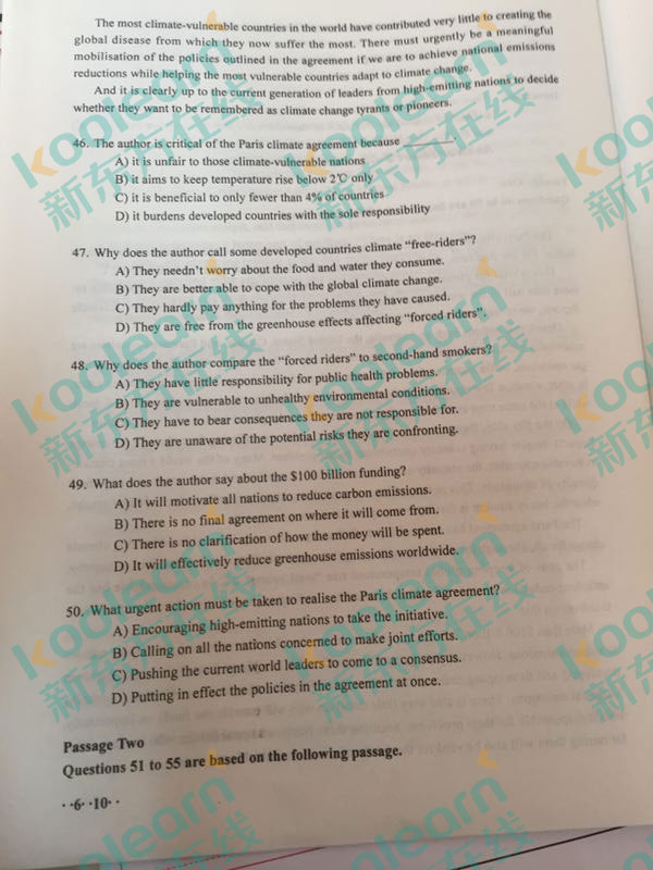 2016年12月英语六级阅读真题及答案 2016年12月英语六级阅读真题及答案