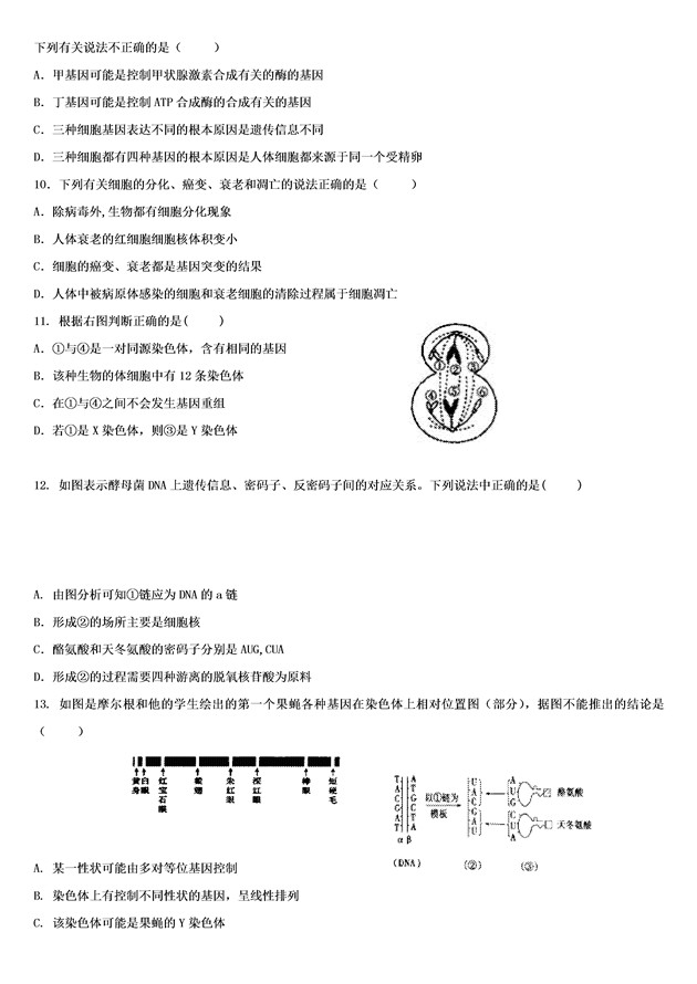 2017湖南省长沙市高三12月联考生物试题及答案