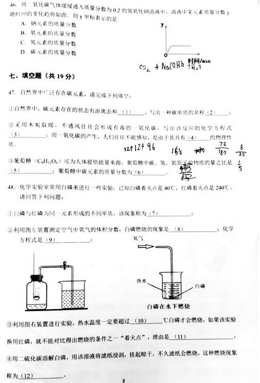 2017上海普陀区初三中考一模化学试题