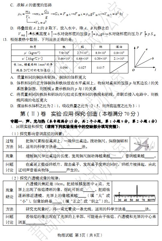 山东青岛2017中考物理试题及答案 山东青岛2017中考物理试题及答案