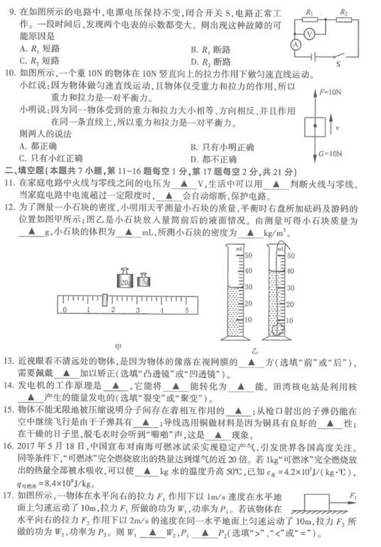 江苏连云港2017中考物理试题及答案 江苏连云港2017中考物理试题及答案