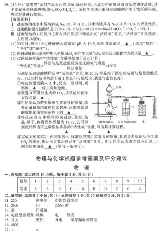 江苏连云港2017中考化学试题及答案 江苏连云港2017中考化学试题及答案