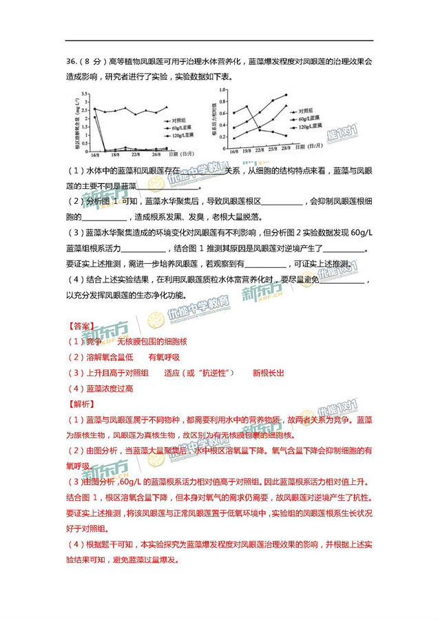 2017年北京海淀区高三期末生物试题答案解析