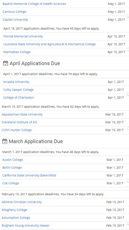 美国大学申请截止时间为2017年1月1日以后的学校名单