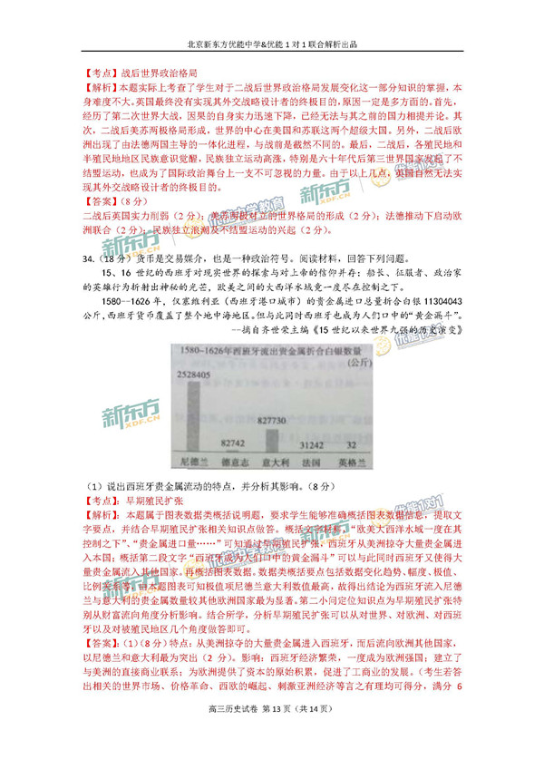 2017北京朝阳区高三期末历史试题及答案