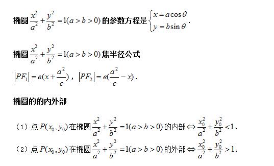 高考数学公式：椭圆方程公式
