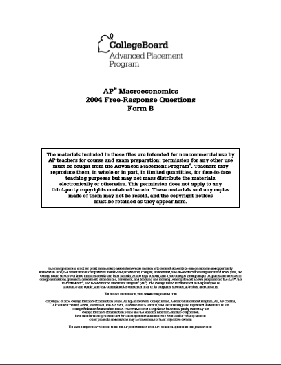 2004年AP宏观经济学 form B frq真题下载(PDF版)