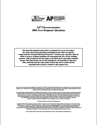 2003年AP宏观经济学frq真题下载(PDF版)