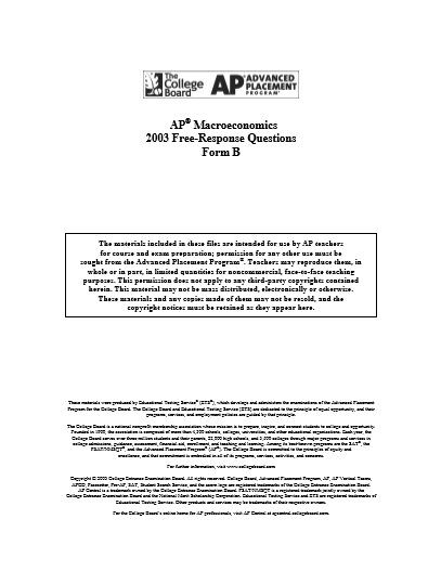 2003年AP宏观经济学 form B frq真题下载(PDF版)