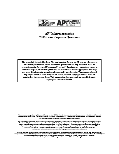 2002年AP宏观经济学frq真题下载(PDF版)