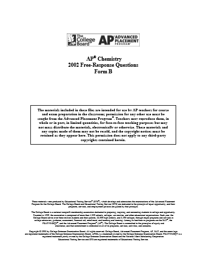 2002年AP化学 form B frq真题下载(PDF版)