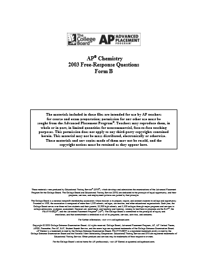 2003年AP化学 form B frq真题下载(PDF版)