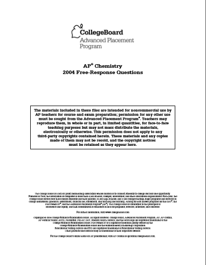 2004年AP化学frq真题下载(PDF版)