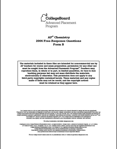 2004年AP化学 form B frq真题下载(PDF版)