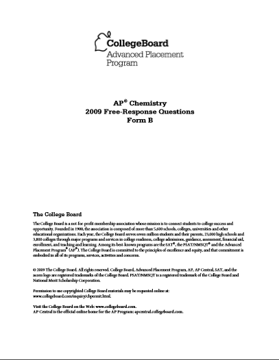 2009年AP化学 form B frq真题下载(PDF版)