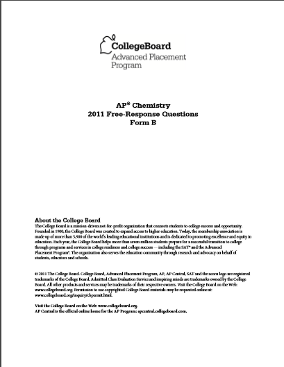 2011年AP化学 form B frq真题下载(PDF版)