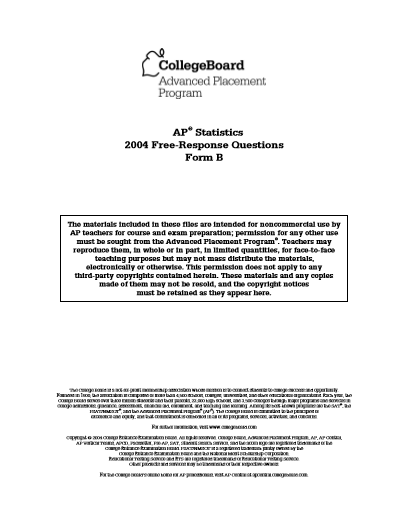 2004年AP统计学 form B frq真题下载(PDF版)