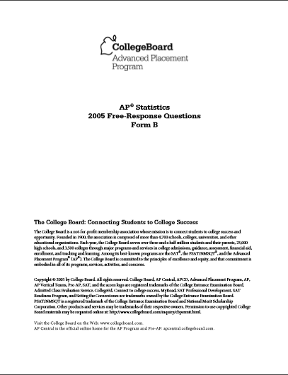 2005年AP统计学 form B frq真题下载(PDF版)