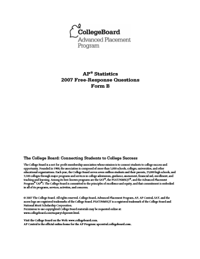 2007年AP统计学 form B frq真题下载(PDF版)
