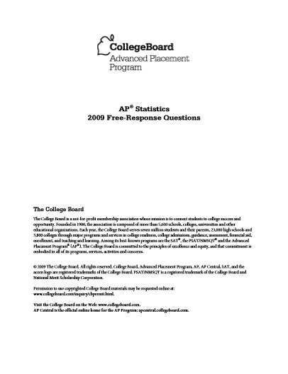 2009年AP统计学frq真题下载(PDF版)