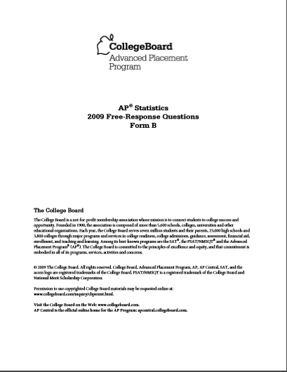 2009年AP统计学 form B frq真题下载(PDF版)