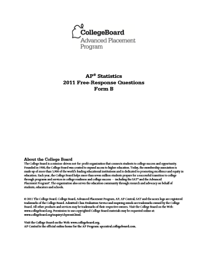 2011年AP统计学 form B frq真题下载(PDF版)