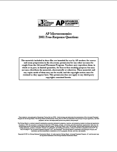 2001年AP微观经济学frq真题下载(PDF版)