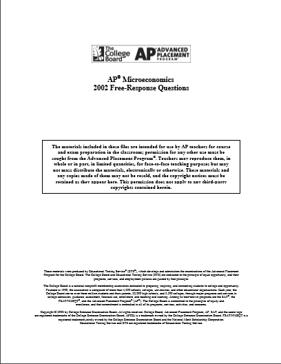 2002年AP微观经济学frq真题下载(PDF版)