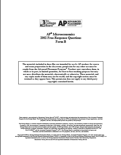 2002年AP微观经济学 form B frq真题下载(PDF版)