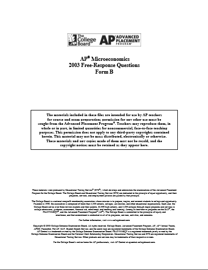 2003年AP微观经济学 form B frq真题下载(PDF版)