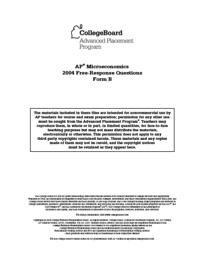 2004年AP微观经济学 form B frq真题下载(PDF版)