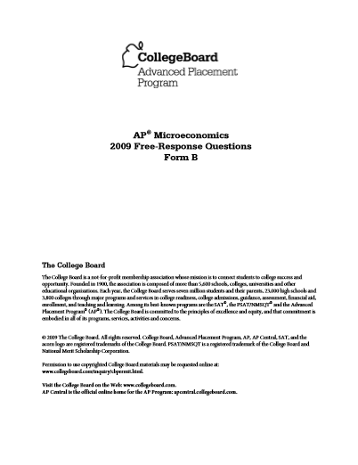 2009年AP微观经济学 form B frq真题下载(PDF版)