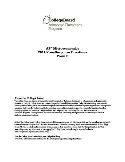 2011年AP微观经济学 form B frq真题下载(PDF版)