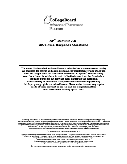 2004年AP微积分AB frq真题下载(PDF版)