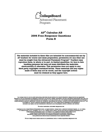 2004年AP微积分AB form B frq真题下载(PDF版)
