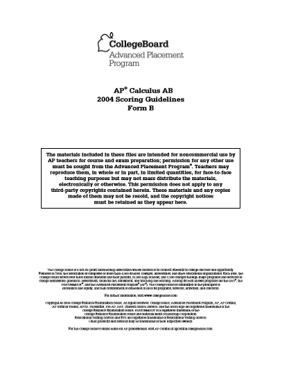 2004年AP微积分AB form B sg真题下载(PDF版)