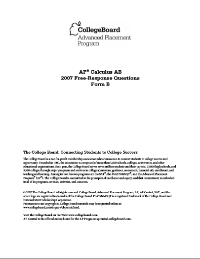 2007年AP微积分AB form B frq真题下载(PDF版)