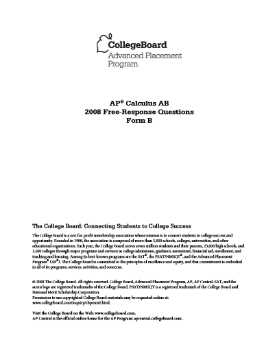 2008年AP微积分AB form B frq真题下载(PDF版)