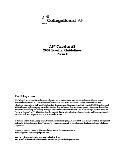 2009年AP微积分AB form B sg真题下载(PDF版)