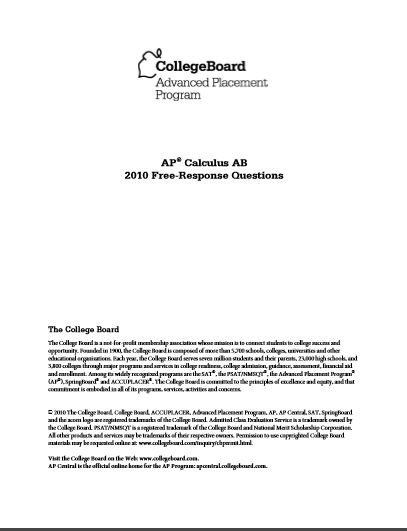 2010年AP微积分AB frq真题下载(PDF版)