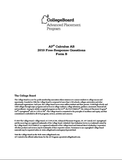 2010年AP微积分AB form B frq真题下载(PDF版)