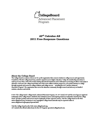 2011年AP微积分AB frq真题下载(PDF版)