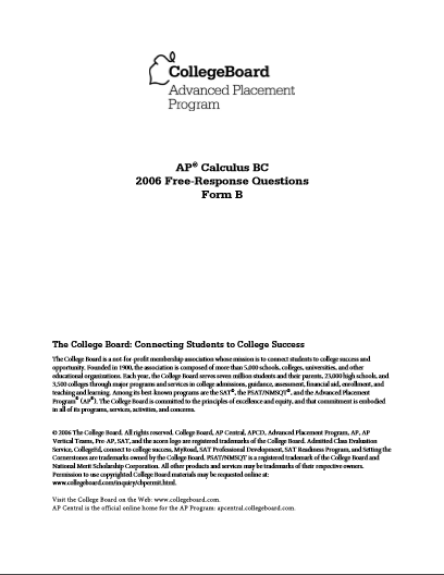 2006年AP微积分BC form B frq真题下载(PDF版)